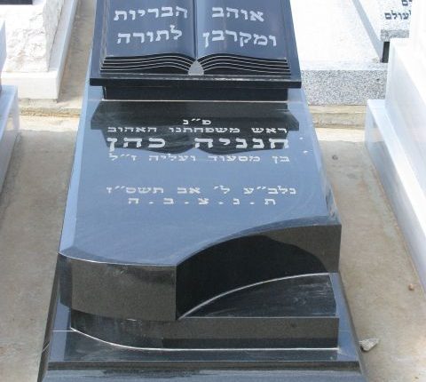 מצבה שחורה עם כיתוב בהיר
