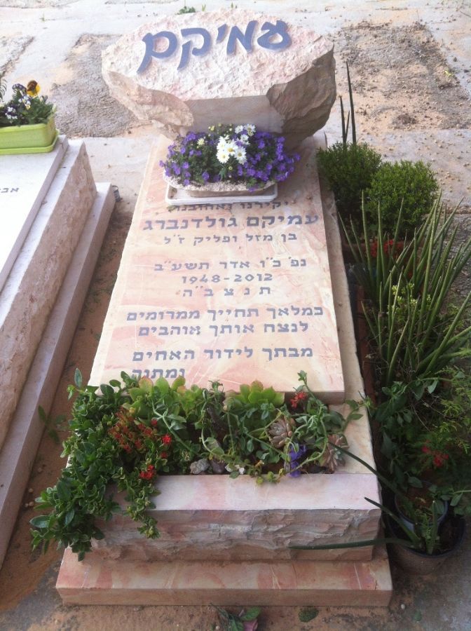 מצבה מאבן סלייב בשילוב ראש אבן וצמחיה